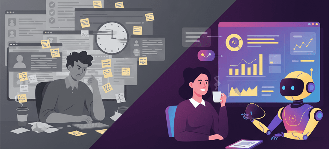 Antes: caos manual. Depois: marketing automatizado